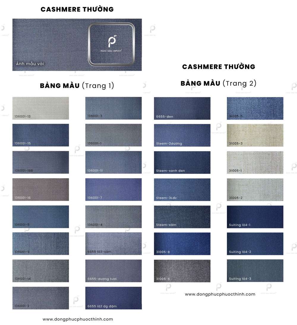 Bảng màu vải cashmere