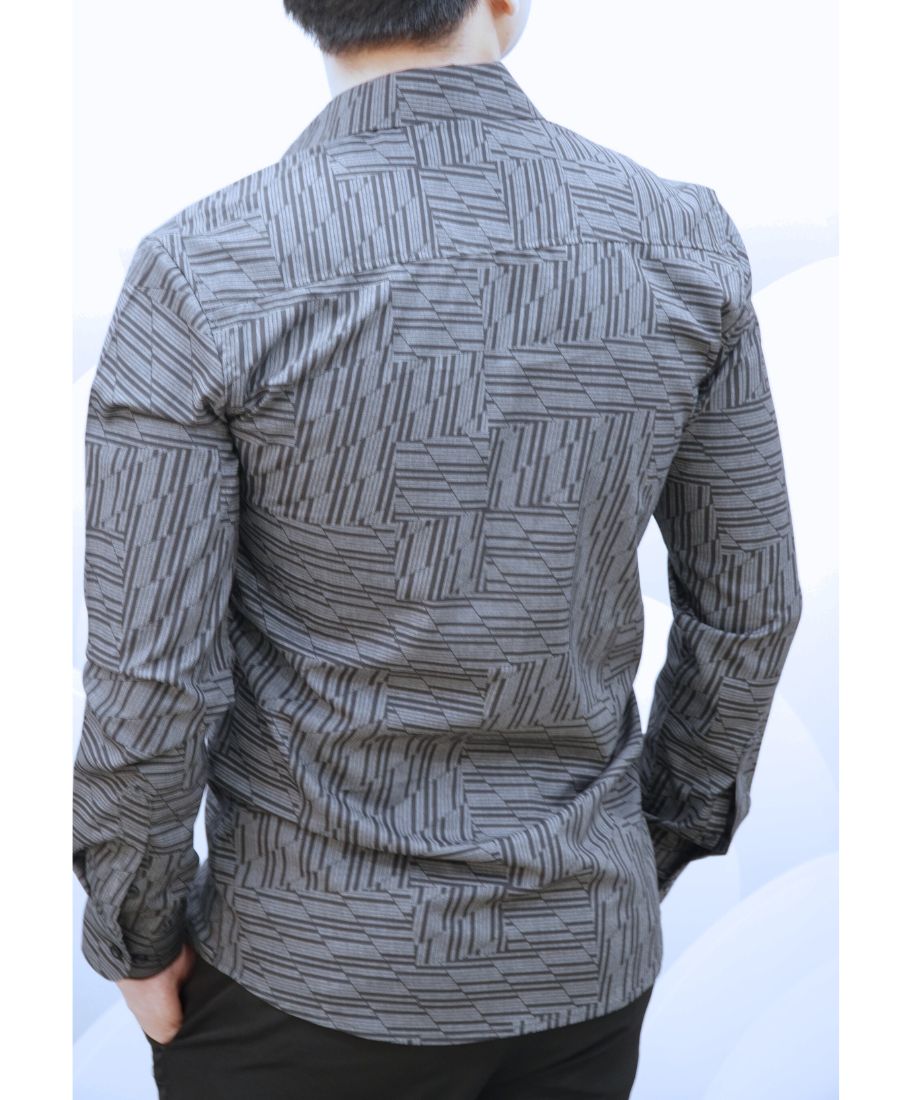 Áo sơ mi đồng phục màu đen phối họa tiết sọc Áo sơ mi đồng phục