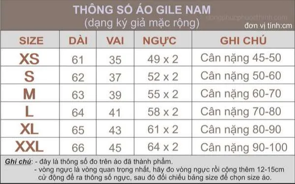 size áo gile bảo hộ Phước Thịnh