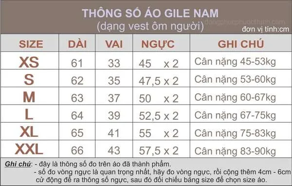 size áo gile nam Phước Thịnh