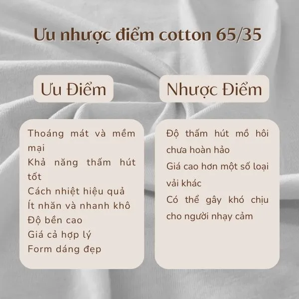 Vải cotton 65/35 Là Gì? Nhận Biết & Ứng Dụng Trong May Đồng Phục Tìm hiểu ưu, nhược điểm của vải cotton 65/35
