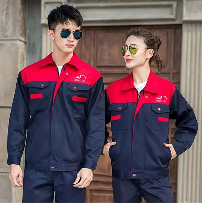 Đồng phục bảo hộ lao động màu xanh dương phối đỏ - 21 đồng phục bảo hộ lao động