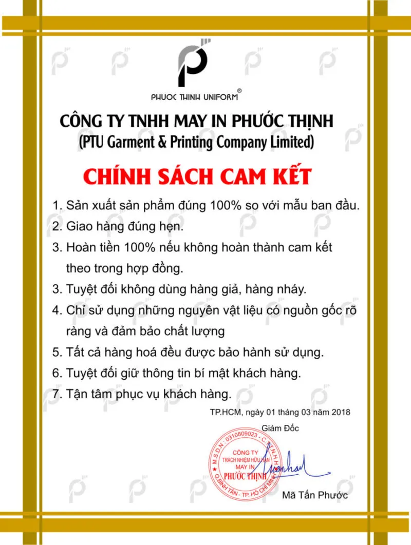Chính sách cam kết của Đồng phục Phước Thịnh