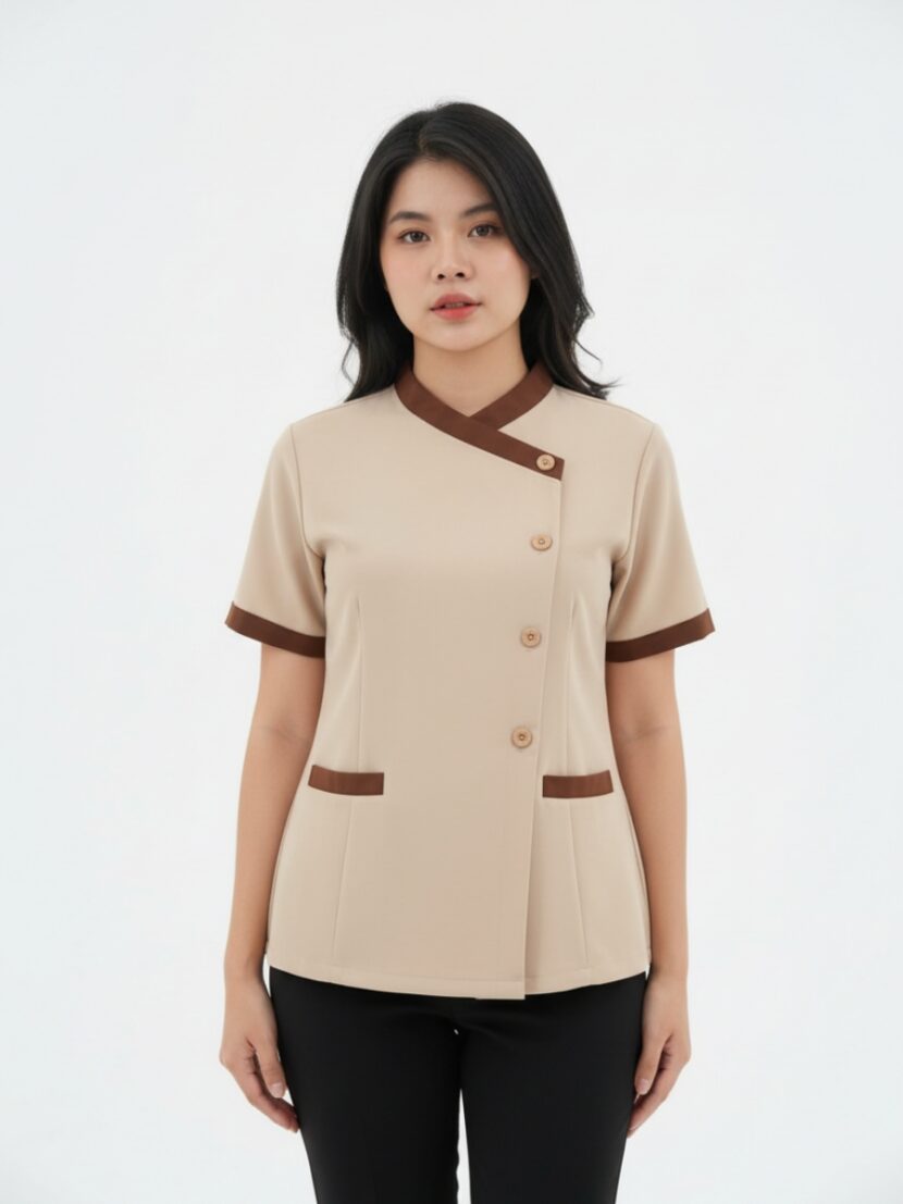 Đồng phục áo spa 2 tone màu nâu - 06