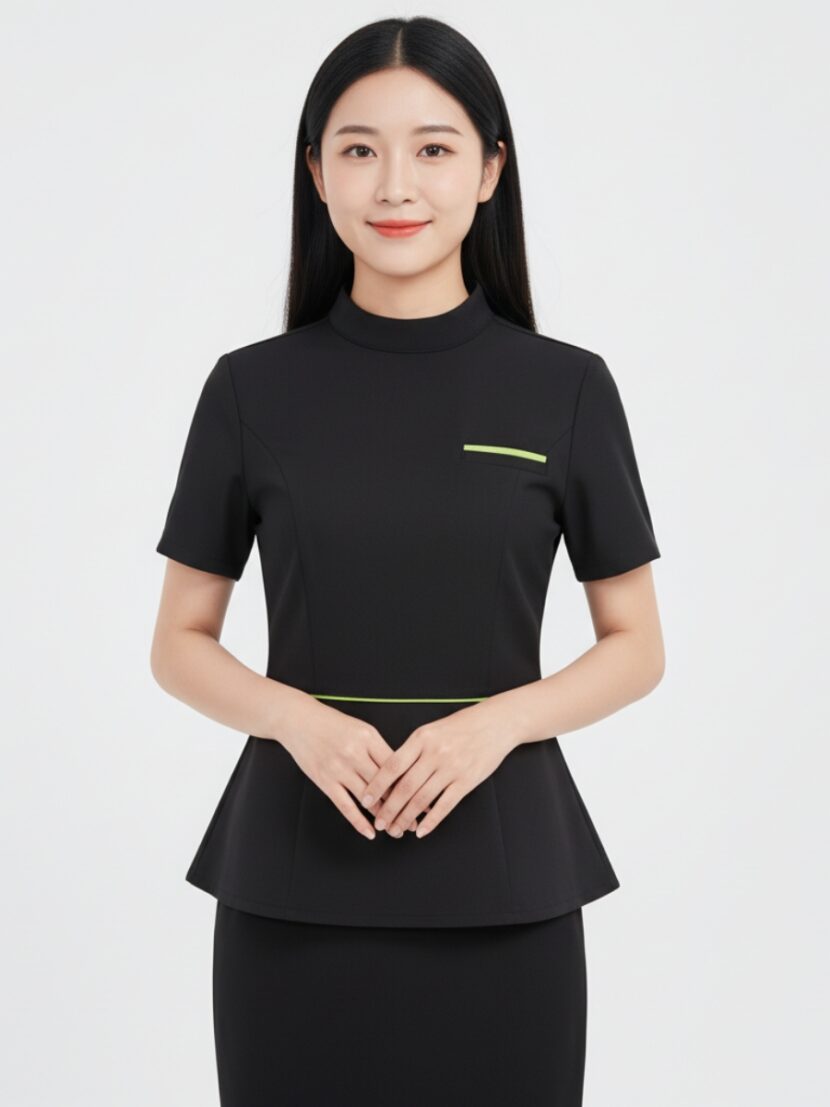 Đồng phục lễ tân spa màu đen cổ chữ V - 06