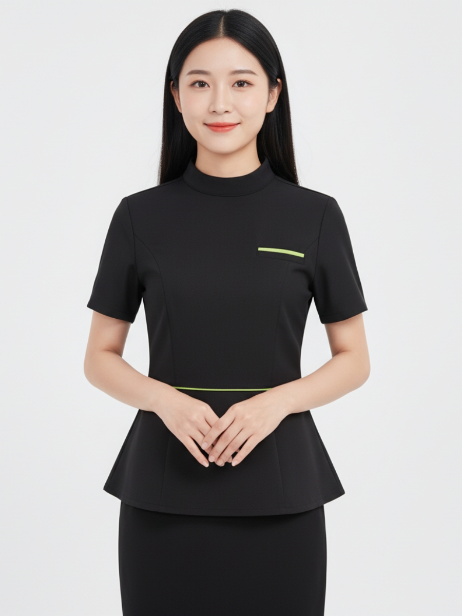 Đồng phục lễ tân spa màu đen cổ chữ V - 06 Đồng phục lễ tân spa màu đen cổ chữ V - 06