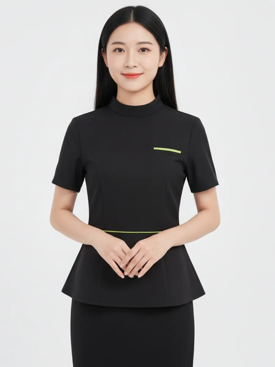Đồng phục lễ tân spa màu đen cổ chữ V - 06
