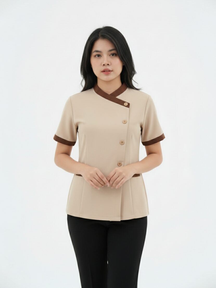 Đồng phục áo spa 2 tone màu nâu - 06 batch virtual try on pose 1 3 1