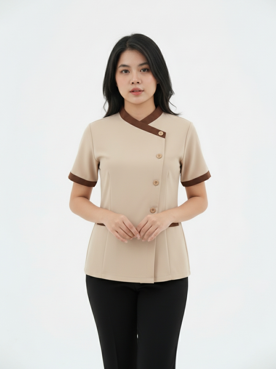 Đồng phục áo spa 2 tone màu nâu - 06 batch virtual try on pose 1 3 1