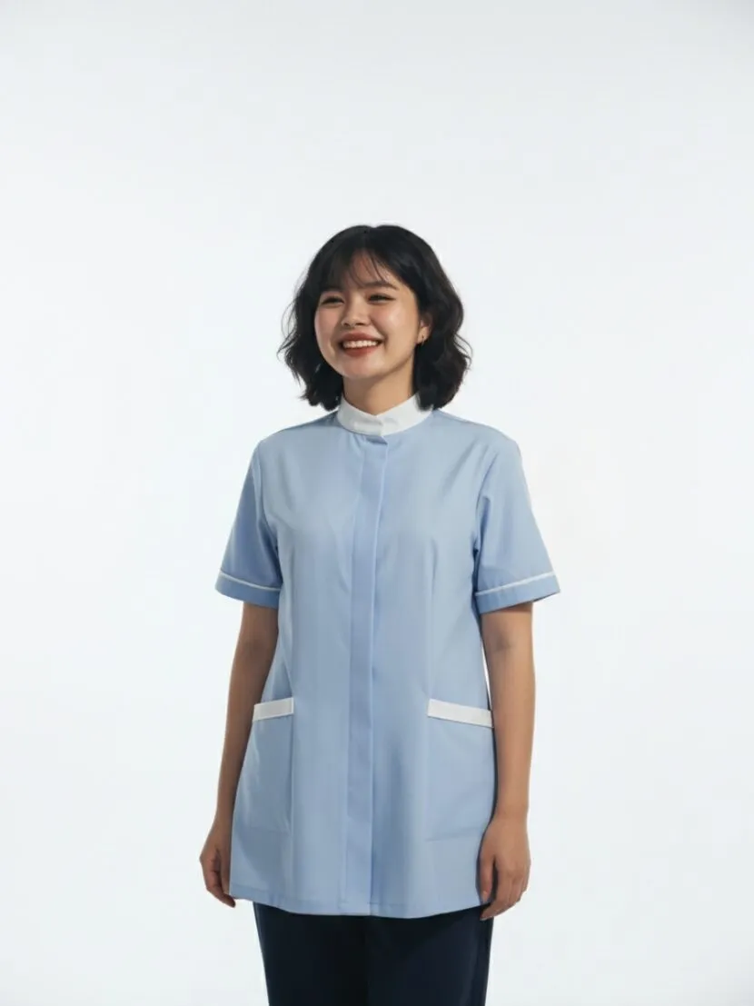 Đồng phục spa màu xanh nhạt cổ tàu - 07