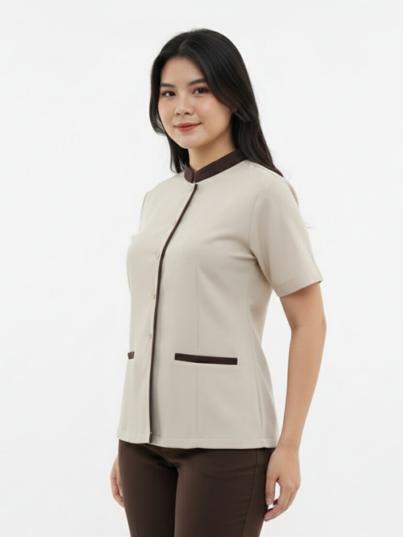 Đồng phục spa màu xám phối viền đen - 11