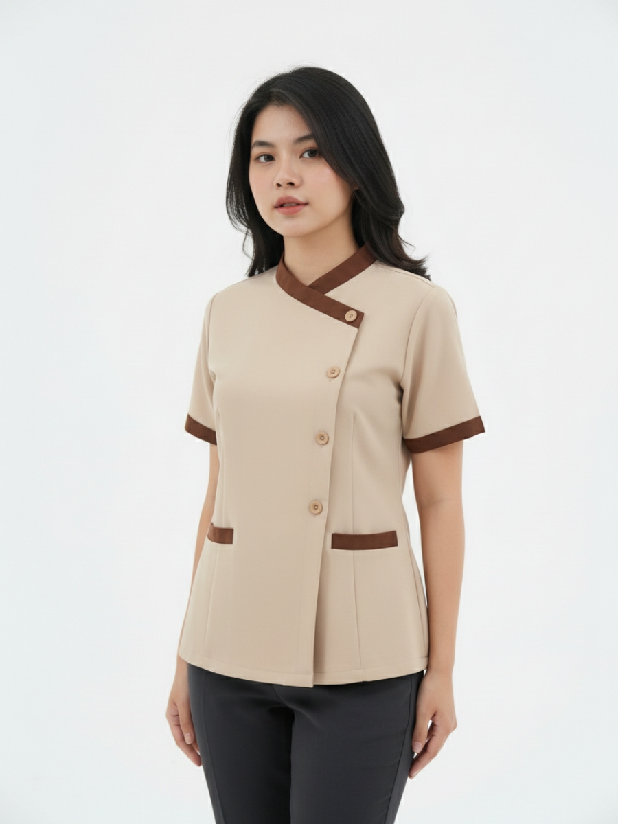 Đồng phục áo spa 2 tone màu nâu - 06 batch virtual try on pose 2 2