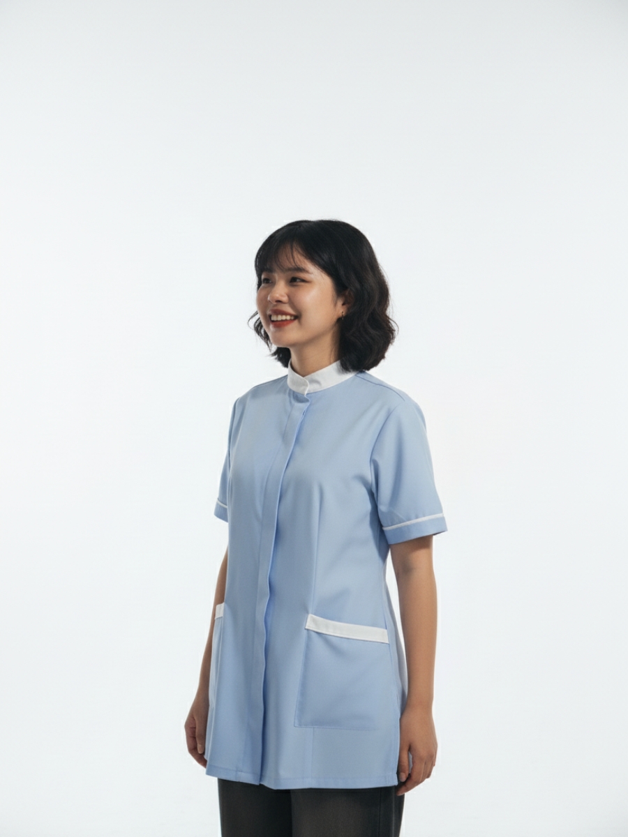 Đồng phục spa màu xanh nhạt cổ tàu - 07 Đồng phục spa màu xanh nhạt cổ tàu - 07