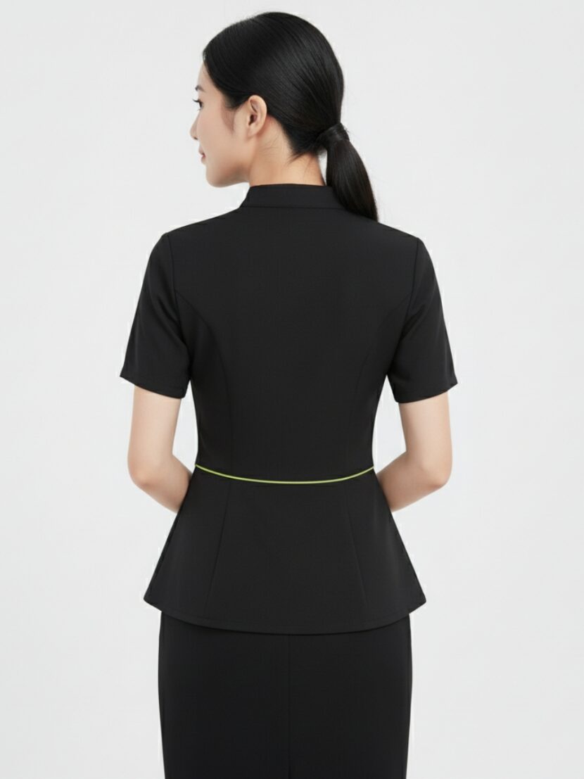 Đồng phục lễ tân spa màu đen cổ chữ V - 06 Đồng phục lễ tân spa màu đen cổ chữ V - 06