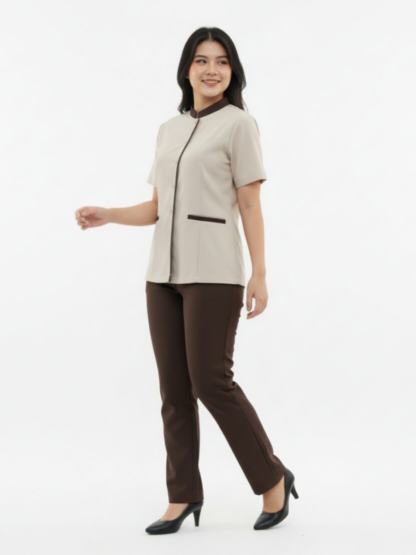 Đồng phục spa màu xám phối viền đen - 11