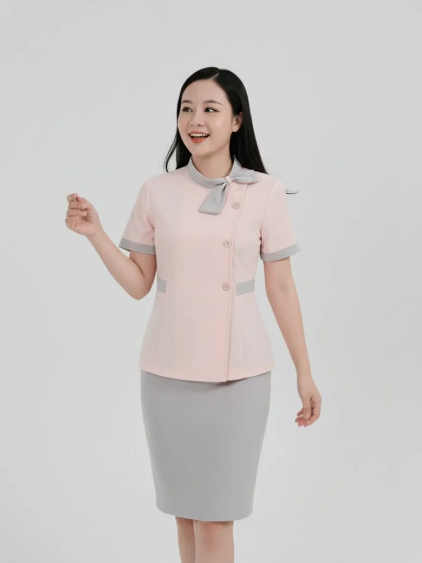 Đồng phục spa dưỡng sinh màu hồng phối xám - 05 - ảnh 3
