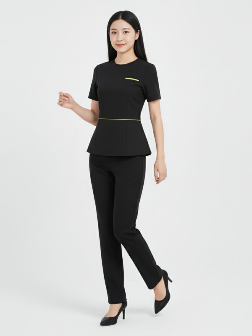 Đồng phục lễ tân spa màu đen cổ chữ V - 06 Đồng phục lễ tân spa màu đen cổ chữ V - 06