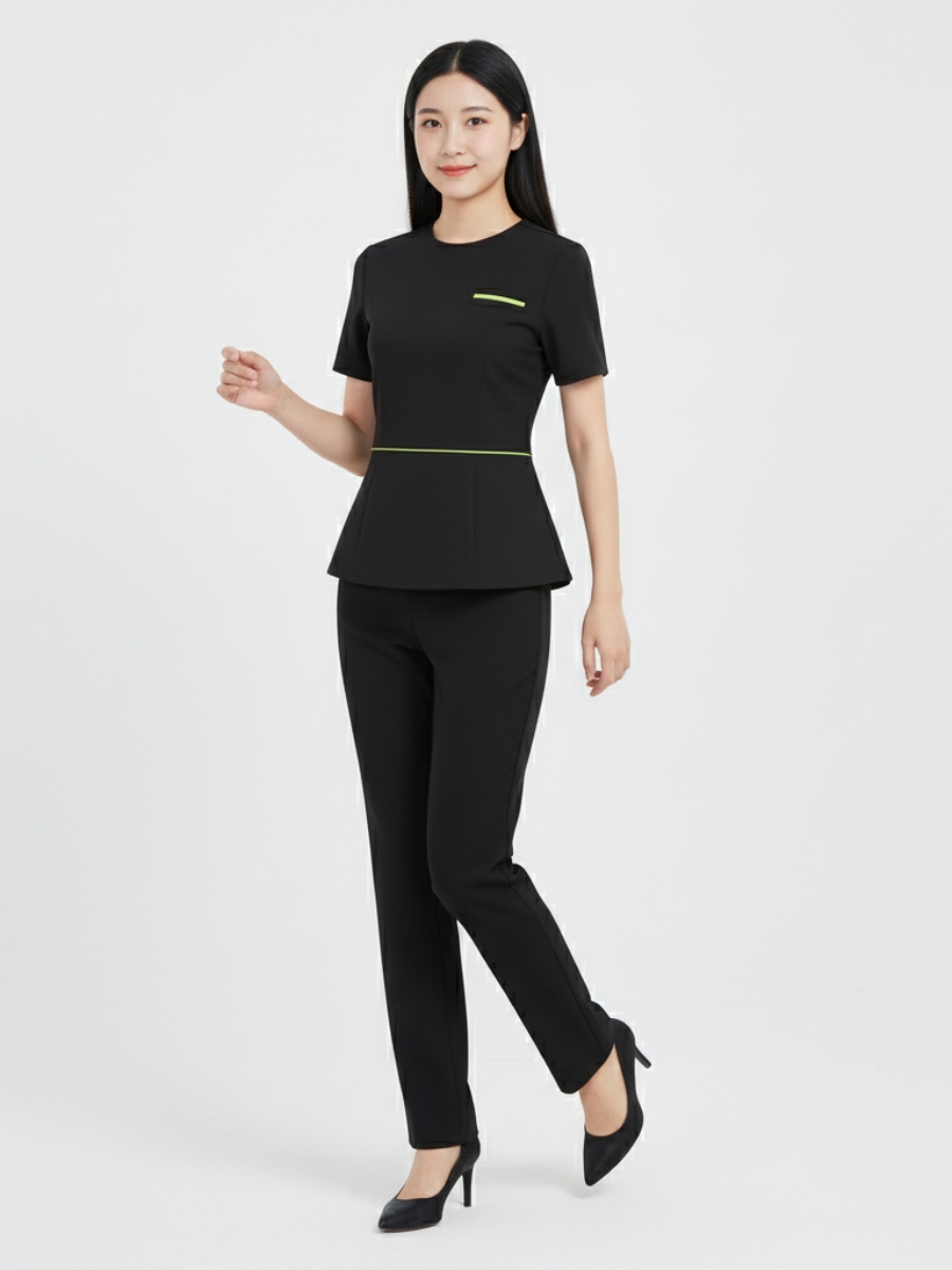 Đồng phục lễ tân spa màu đen cổ chữ V - 06 Đồng phục lễ tân spa màu đen cổ chữ V - 06