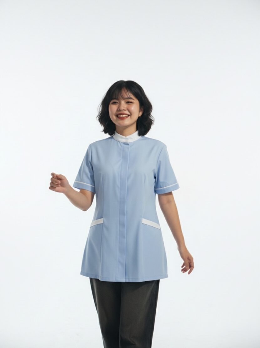 Đồng phục spa màu xanh nhạt cổ tàu - 07 Đồng phục spa màu xanh nhạt cổ tàu - 07