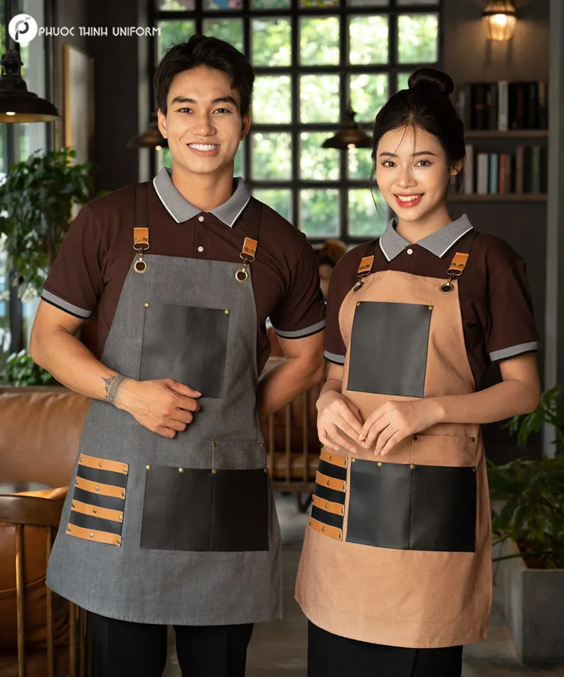 Mẫu đồng phục tạp dề độc đáo với màu sắc đồng bộ concept của thương hiệu