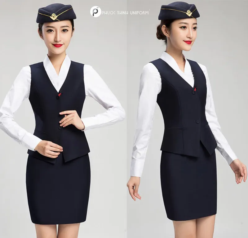 Mẫu Gile đen kết hợp với sơ mi trắng và váy ôm bút chì phù hợp với nhân viên lễ tân
