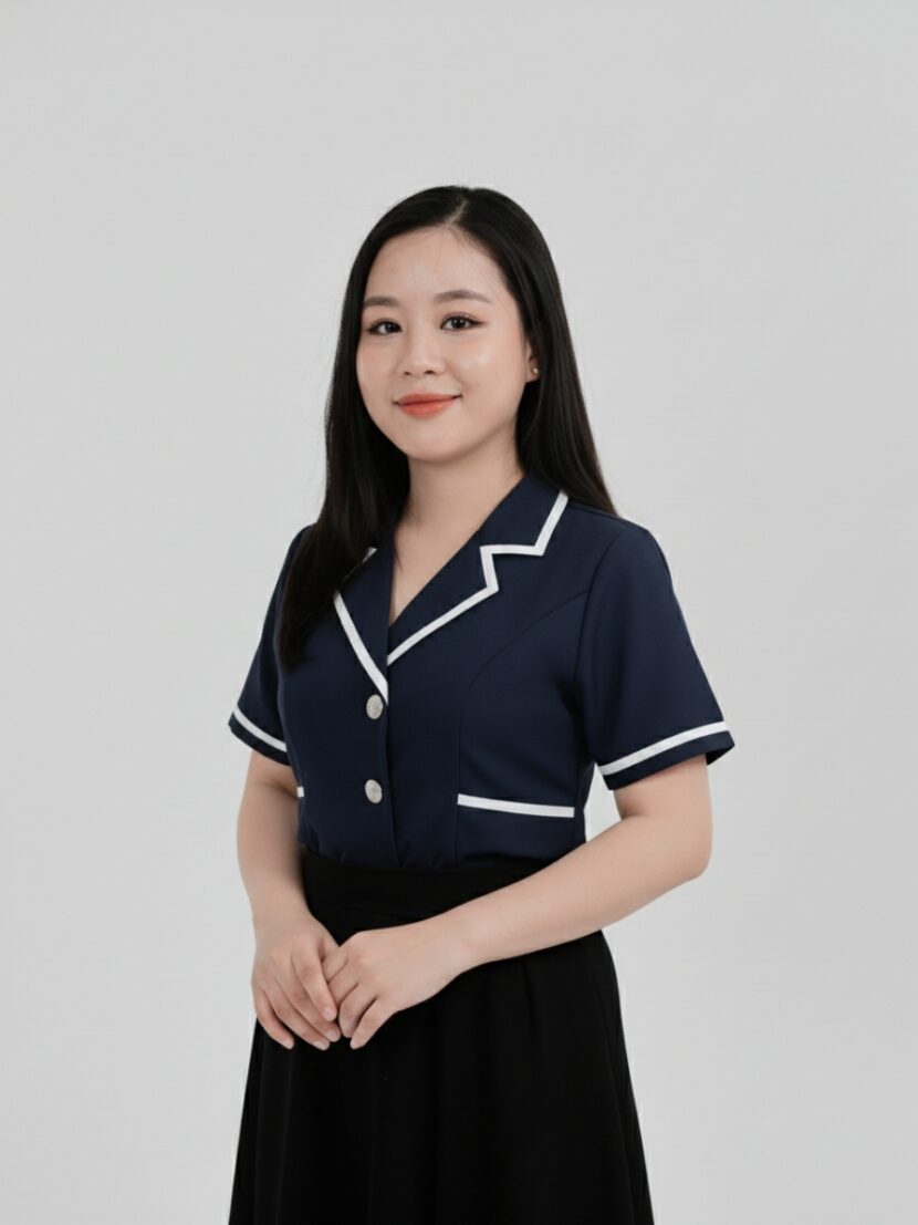 Áo spa đồng phục màu xanh dương phối sọc trắng - 14 Áo spa đồng phục màu xanh dương phối sọc trắng - 14