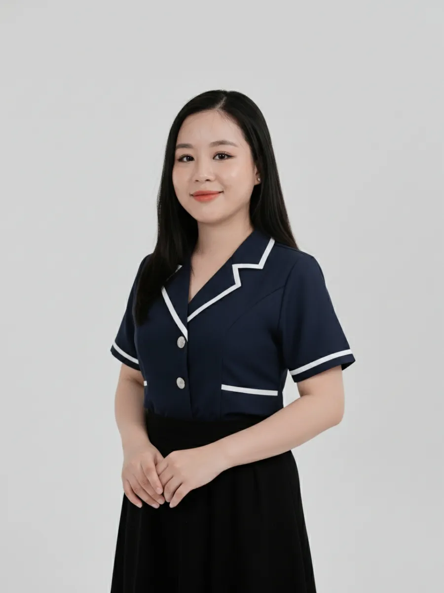 Áo spa đồng phục màu xanh dương phối sọc trắng - 14