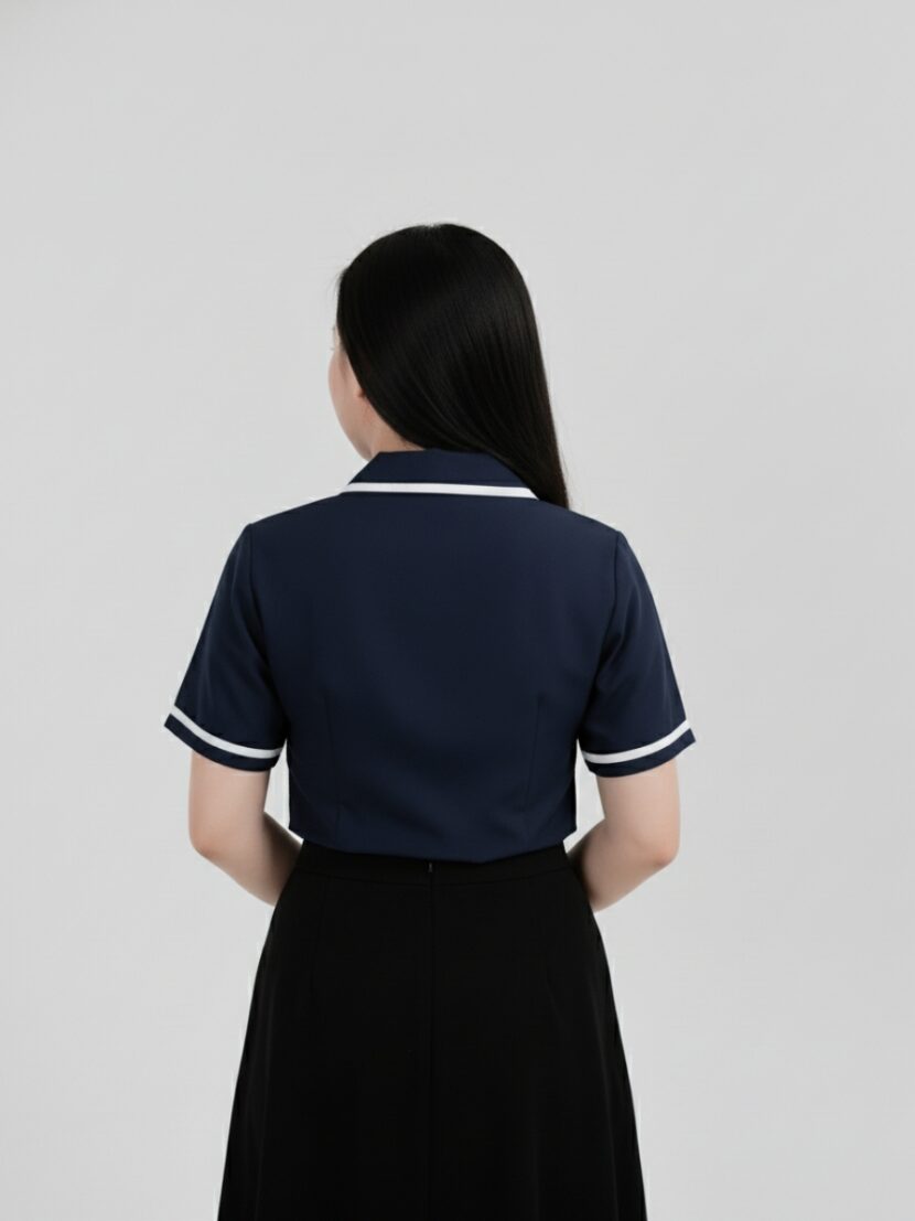Áo spa đồng phục màu xanh dương phối sọc trắng - 14 Áo spa đồng phục màu xanh dương phối sọc trắng - 14