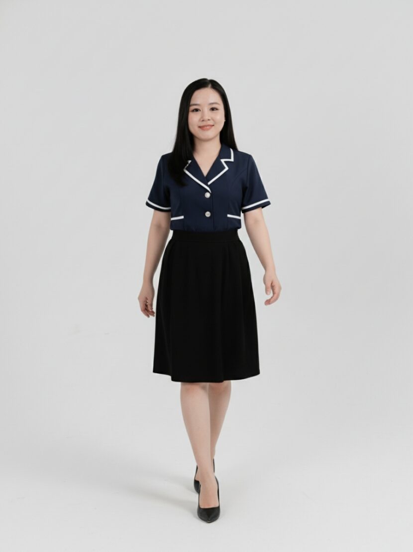 Áo spa đồng phục màu xanh dương phối sọc trắng - 14 Áo spa đồng phục màu xanh dương phối sọc trắng - 14