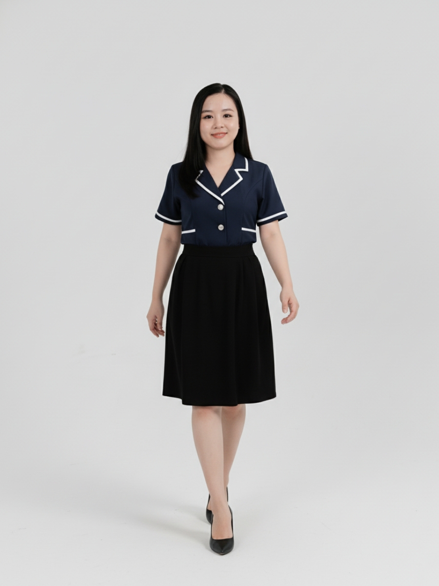 Áo spa đồng phục màu xanh dương phối sọc trắng - 14 Áo spa đồng phục màu xanh dương phối sọc trắng - 14