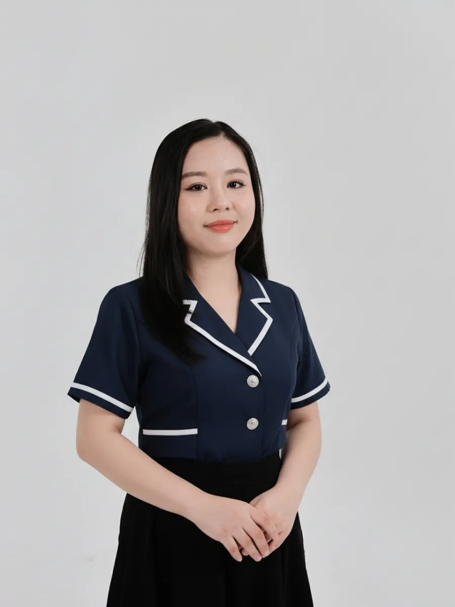 Áo spa đồng phục màu xanh dương phối sọc trắng - 14