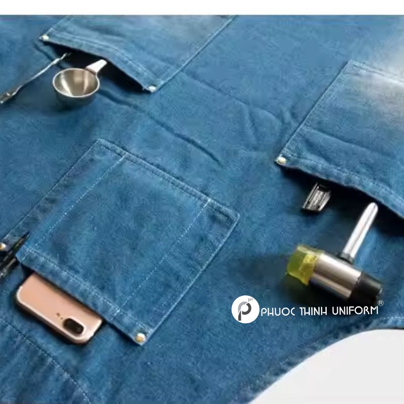 Tạp dề jeans có nhiều túi đựng được nhiều dụng cụ, đồ đạc khác nhau