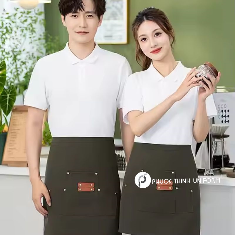 Tạp dề tạo nên hình ảnh chuyên nghiệp cho quán cafe.