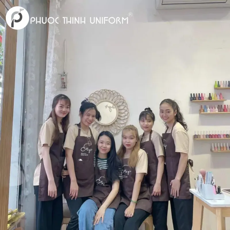 Tạp dề nail - 62 Tạp dề nâu vải kaki PE hạn chế bám bụi