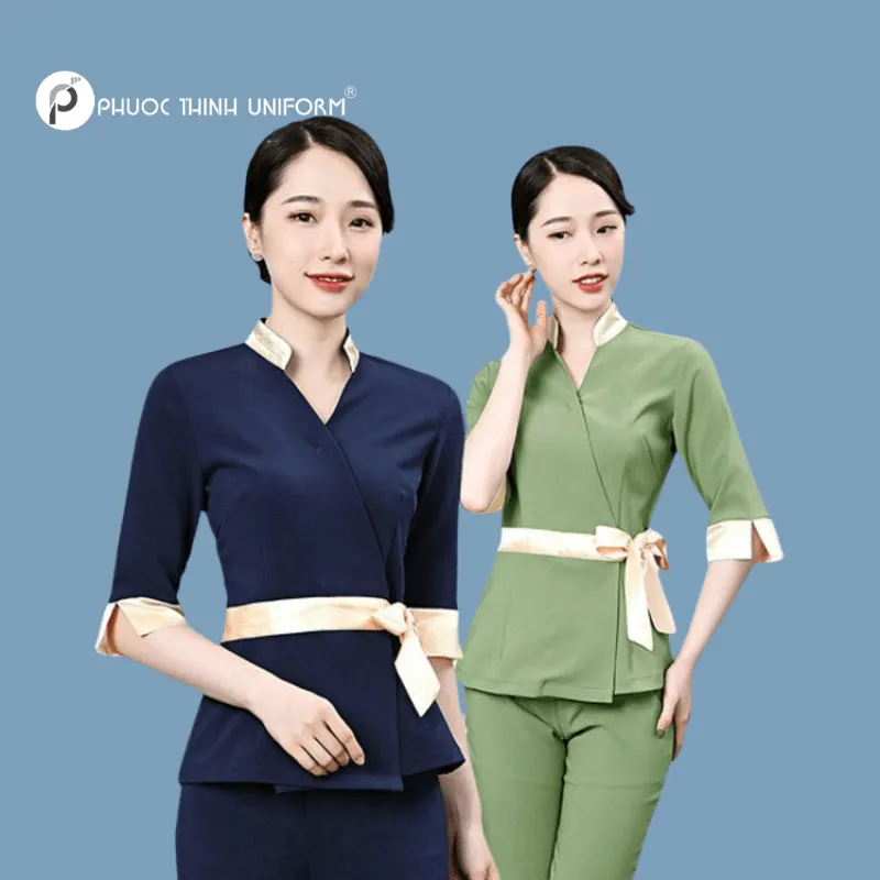 đồng phục spa màu xanh