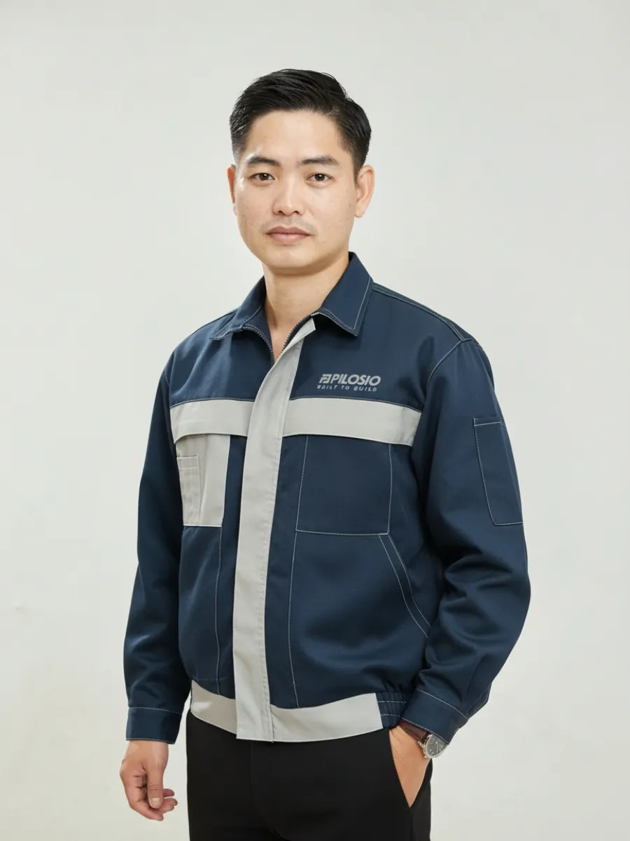 Bộ quần áo bảo hộ lao động phối màu xanh dương xám- 7