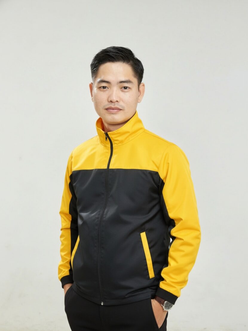 Áo khoác đồng phục công ty màu đen phối sọc vàng - 03