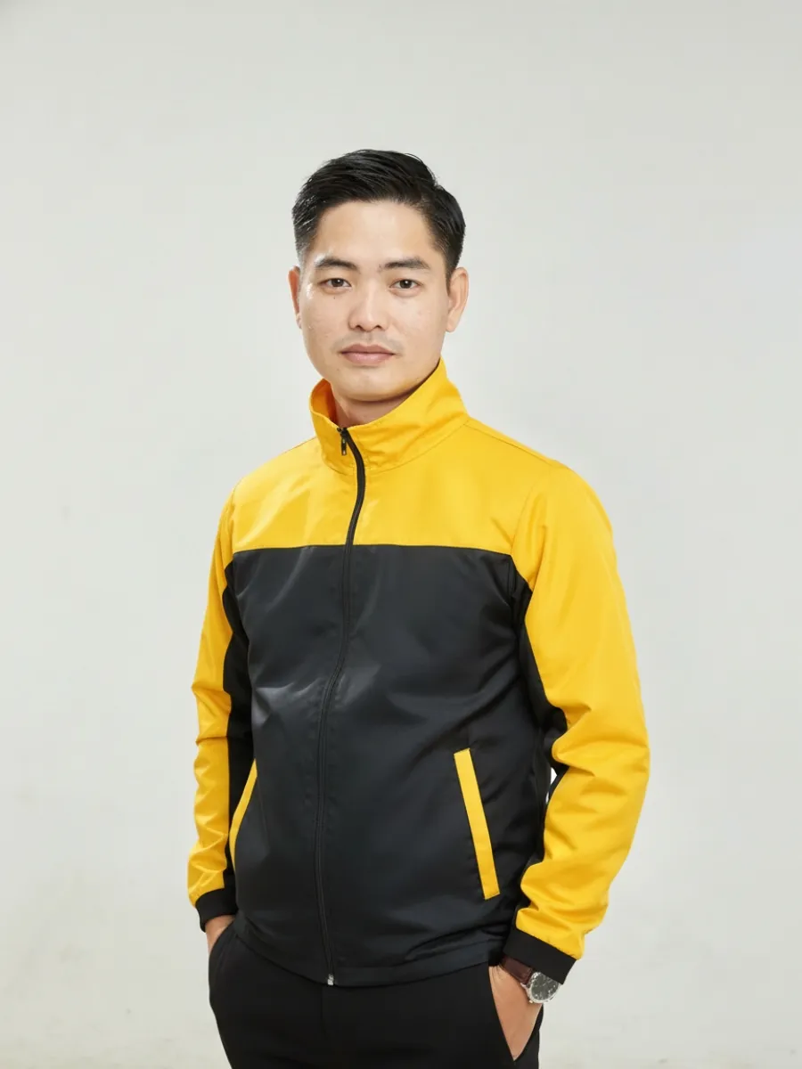 Áo khoác đồng phục công ty màu đen phối sọc vàng - 03