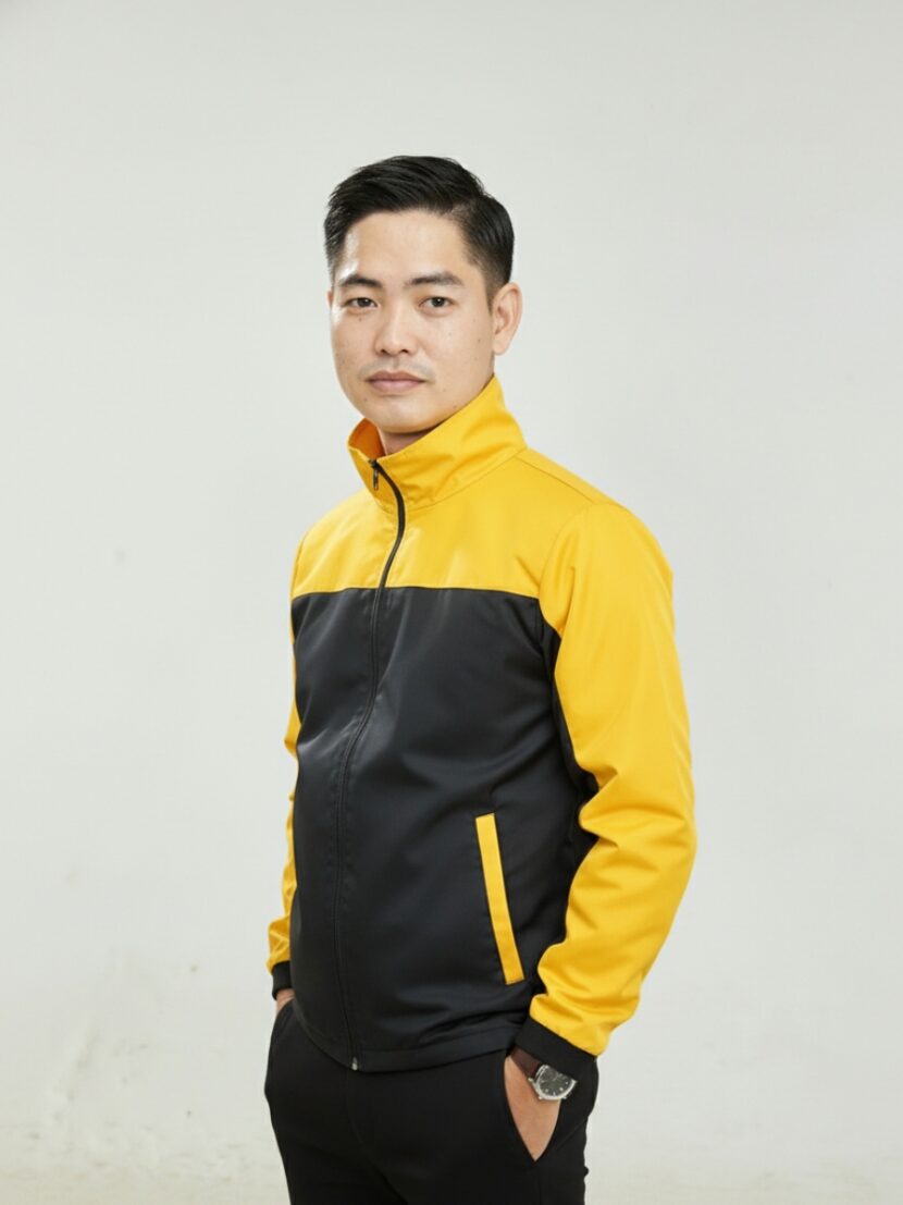 Áo khoác đồng phục công ty màu đen phối sọc vàng - 03