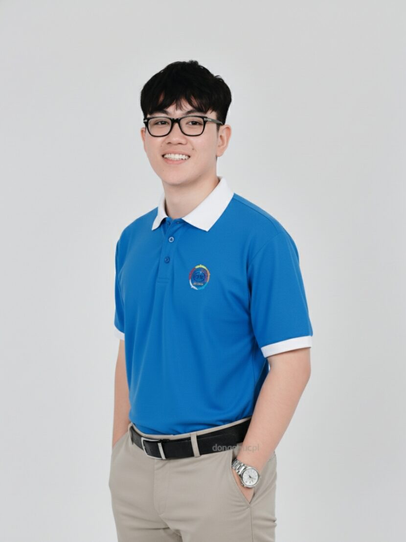 Áo polo đồng phục xanh cổ trắng