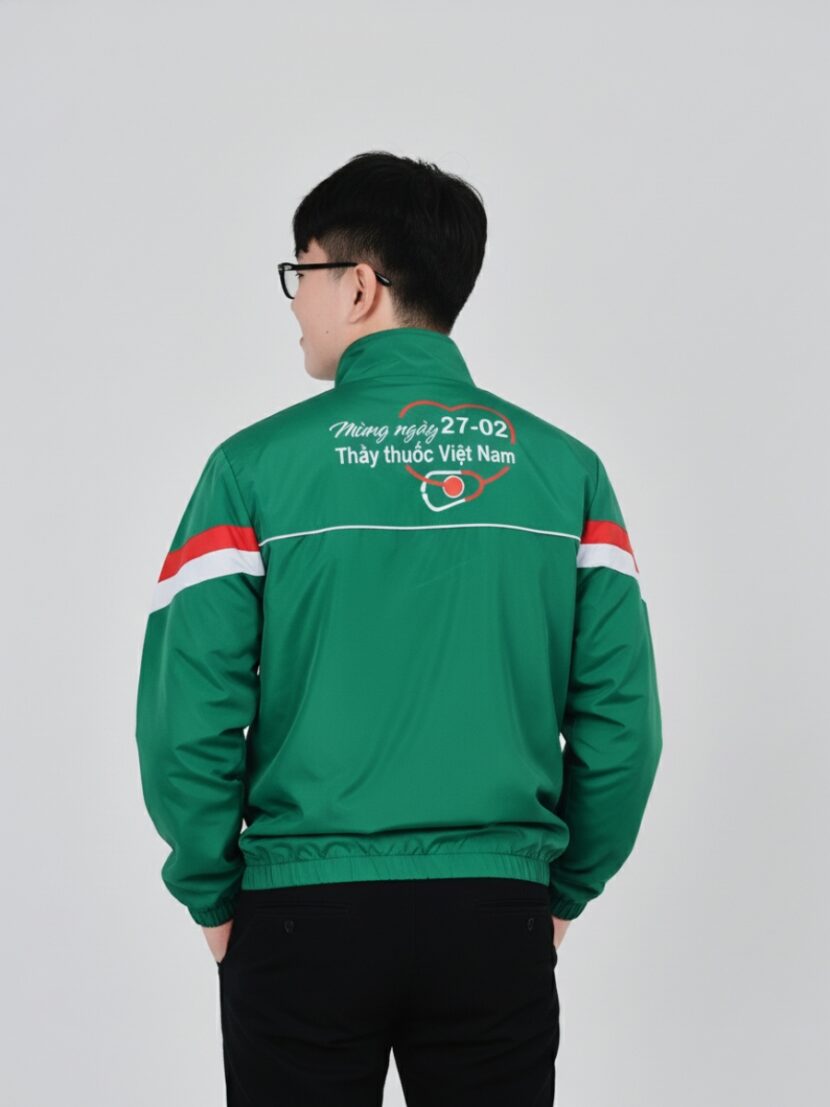 Áo khoác đồng phục công ty xanh lá phối sọc đỏ trắng - 15