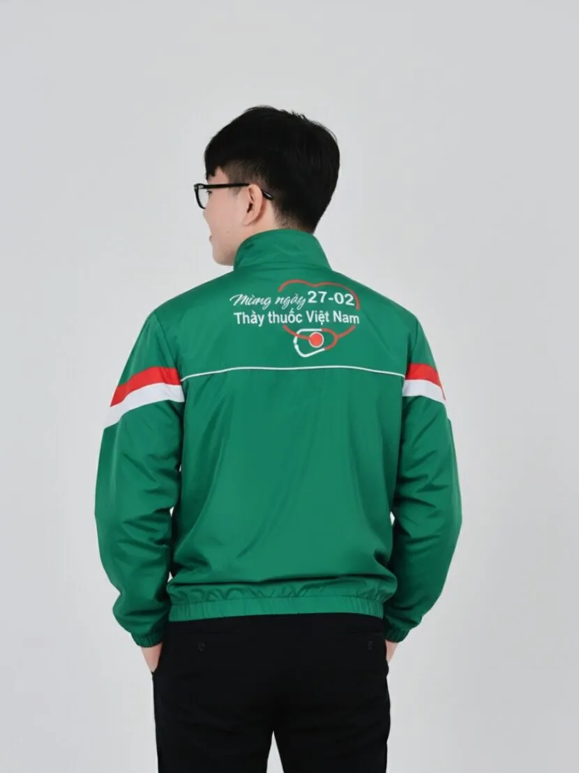 Áo khoác đồng phục công ty xanh lá phối sọc đỏ trắng - 15 Áo khoác đồng phục công ty xanh lá phối sọc đỏ trắng - 15