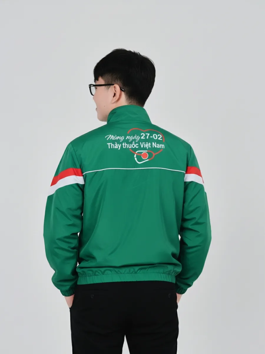 Áo khoác đồng phục công ty xanh lá phối sọc đỏ trắng - 15 Áo khoác đồng phục công ty xanh lá phối sọc đỏ trắng - 15