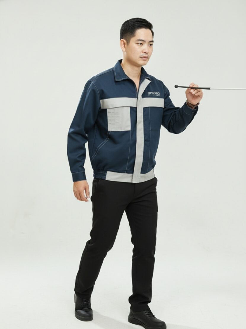 Bộ quần áo bảo hộ lao động phối màu xanh dương xám- 7 Bộ quần áo bảo hộ lao động phối màu xanh dương xám- 7