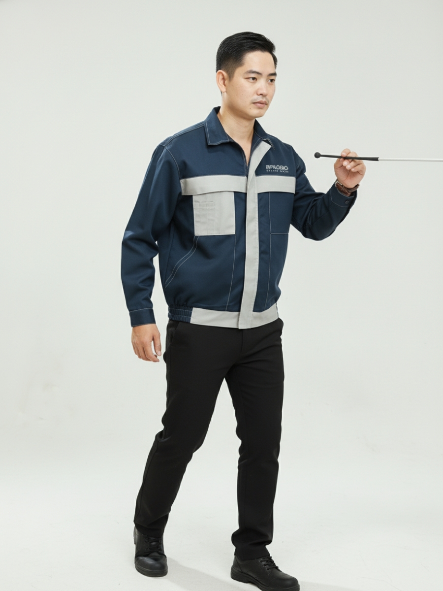 Bộ quần áo bảo hộ lao động phối màu xanh dương xám- 7 Bộ quần áo bảo hộ lao động phối màu xanh dương xám- 7