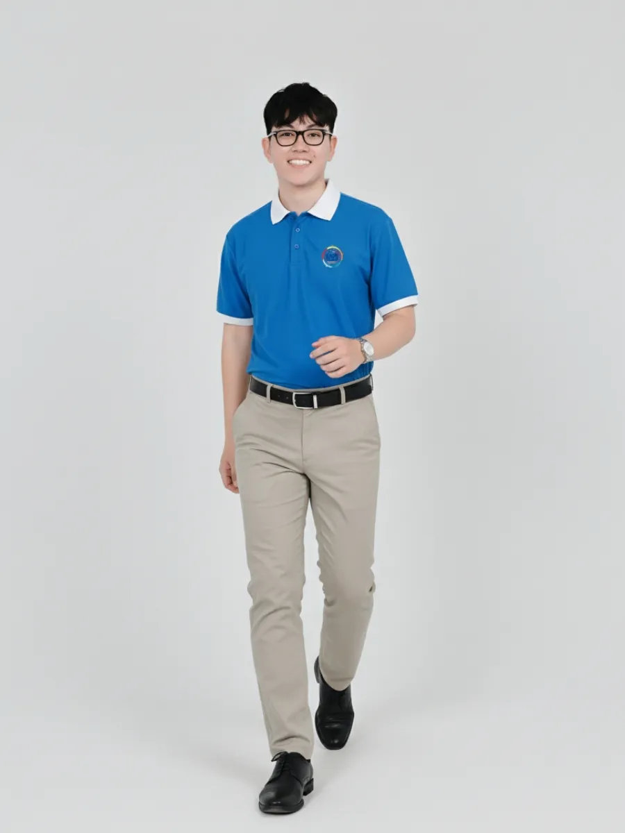 Áo polo đồng phục xanh cổ trắng Áo polo đồng phục xanh cổ trắng