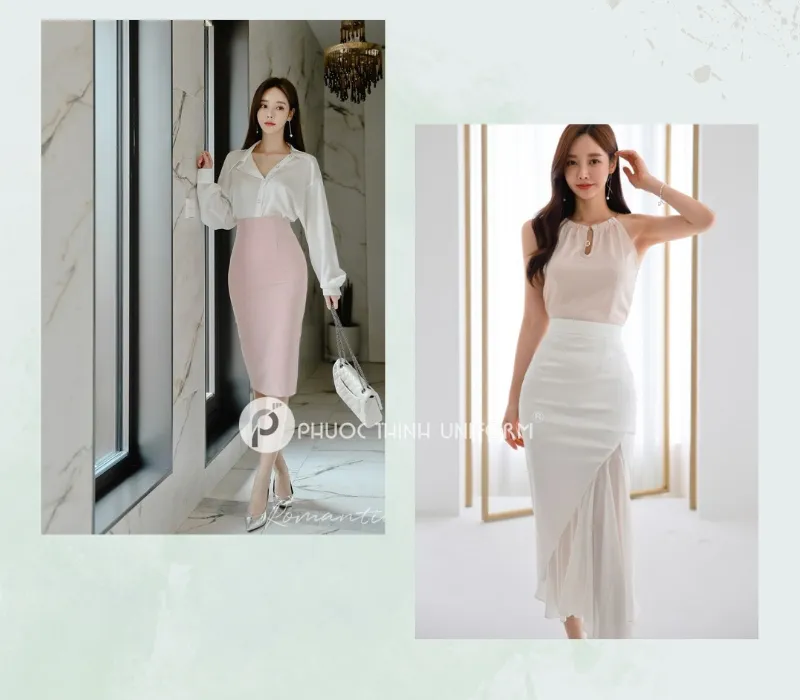 Top 15+ mẫu chân váy công sở dài qua gối đẹp, thanh lịch cho nữ văn phòng Mẫu chân váy dài qua gối lưng cao thanh lịch - sang trọng