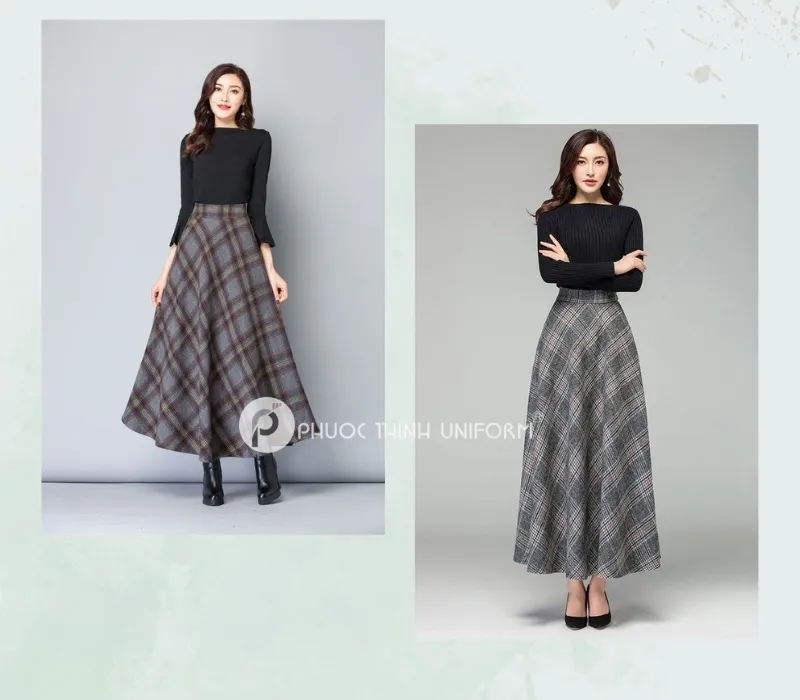 Top 15+ mẫu chân váy công sở dài qua gối đẹp, thanh lịch cho nữ văn phòng Mẫu chân váy dài qua gối họa tiết caro trẻ trung