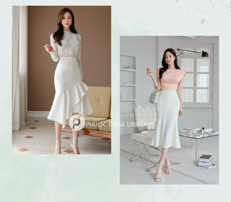 Top 15+ mẫu chân váy công sở dài qua gối đẹp, thanh lịch cho nữ văn phòng Mẫu chân váy công sở dài qua gối đuôi cá quyến rũ và thanh lịch