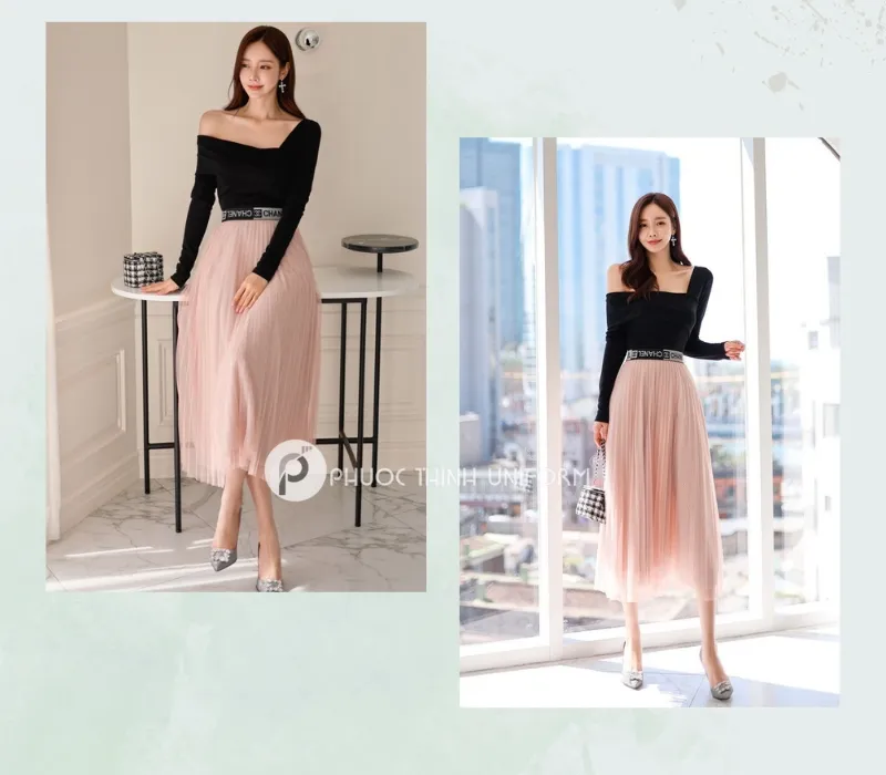 Top 15+ mẫu chân váy công sở dài qua gối đẹp, thanh lịch cho nữ văn phòng Mẫu chân váy dài phối ren dịu dàng và nữ tính
